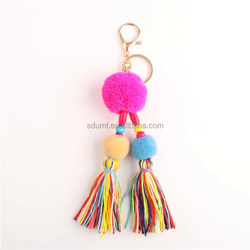Multi Color Tassel Bag Key Ring Charm Pom Pom Purse Charm Handbag Charm