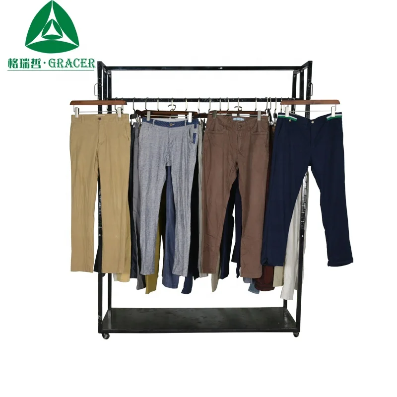 Branded Used Men's Casual Cotton Pants Second Hand Clothes in UK High Collar Small Size for Adults 45kg MOQ Clean Condition
