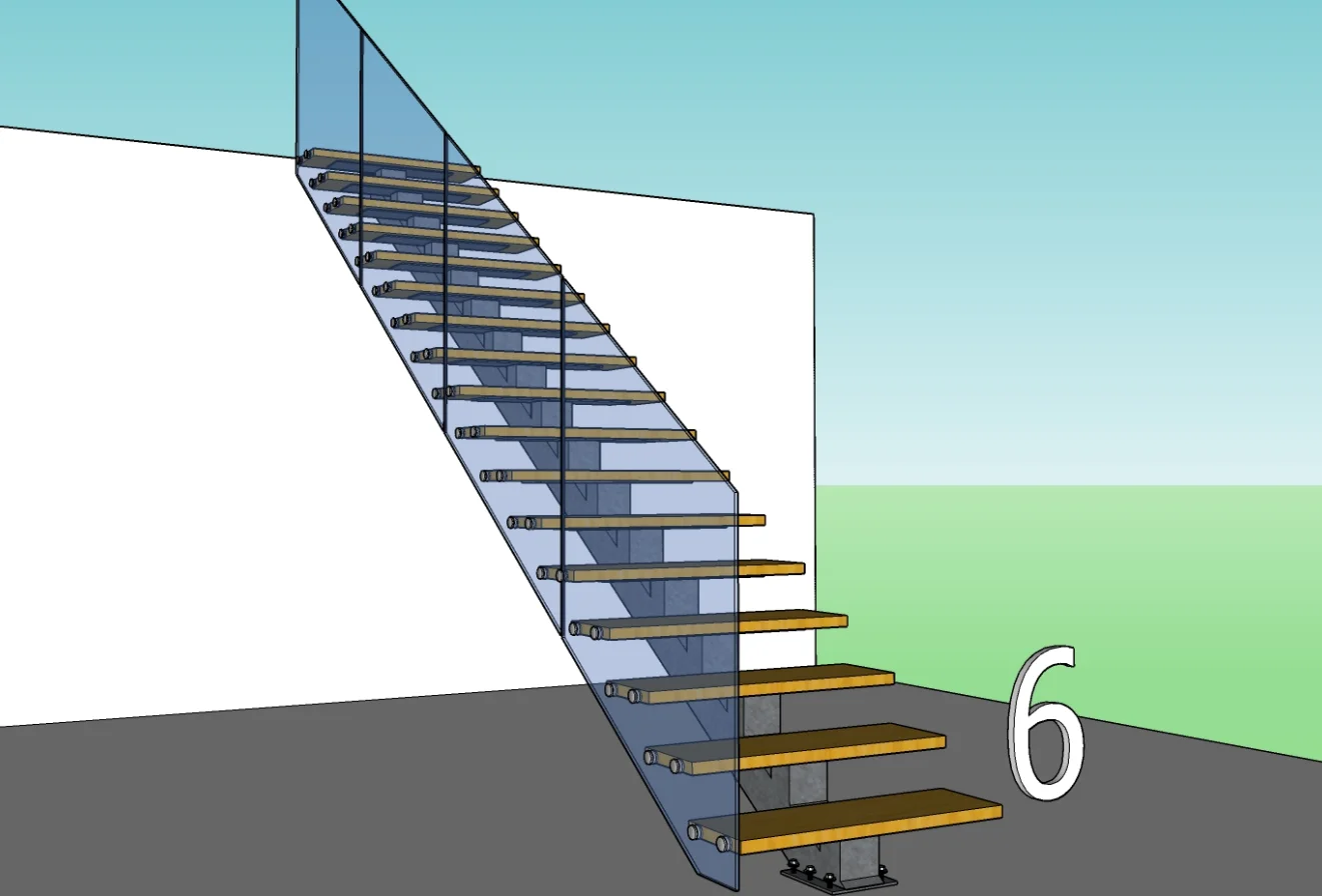 DB Open Riser Staircase Mono Beam Straight Stairs Made in China with Stainless Steel Railing Customized details