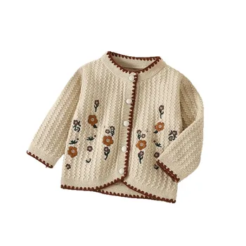New Autumn and Winter Embroidered Sweater for Girls Knitted Cardigan for Children Sweet Korean-style Top for Baby Girls