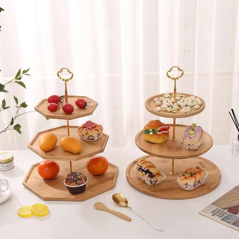 Family Living Room Cake Rack Bamboo Wood Afternoon Tea Dessert Shelf ...