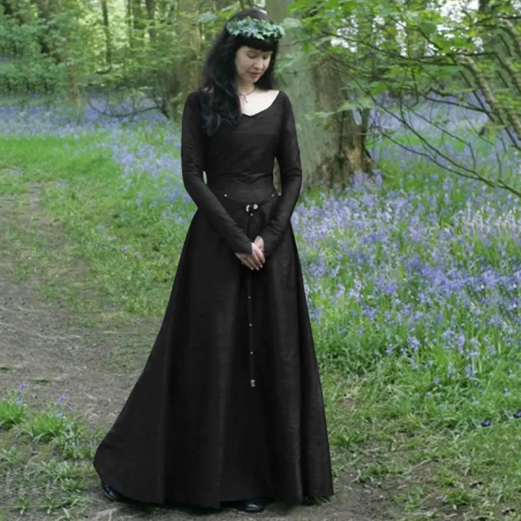 Women Fashion Renaissance Dress Sexy Long Horn Hollow Sleeve Off Shoulder  Dress Solid Color Cosplay Medieval Princess Dress| Alibaba.com