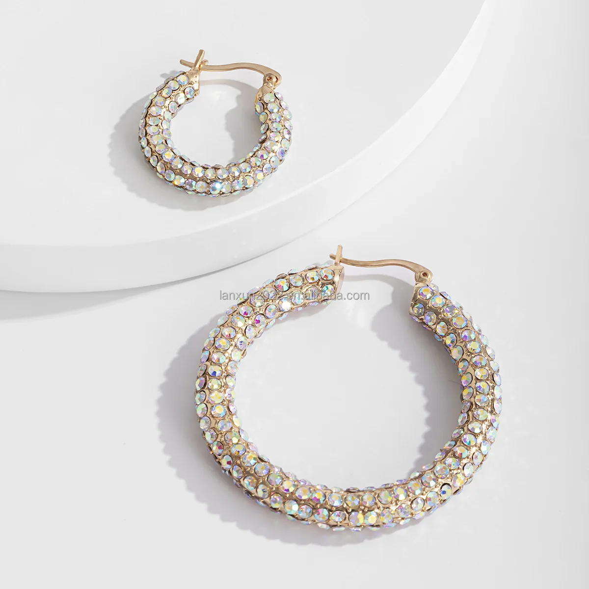 Luxury Full Diamond Hoop Earrings Bling Rhinestone Oversized Circle