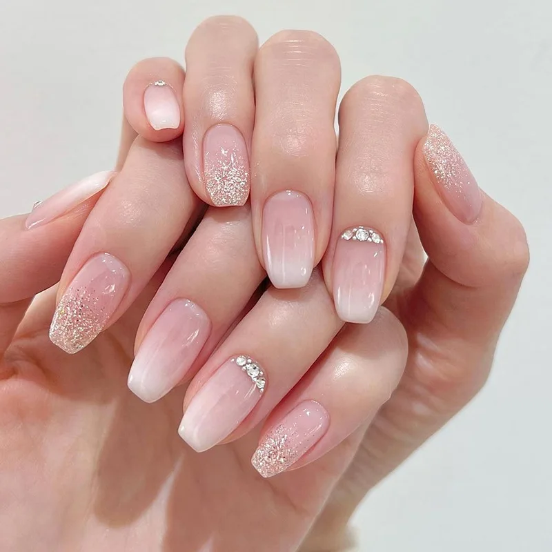 Back to School Nails | Silver Glitter Ombre French Tips Short Press On –  3rdpartypeople