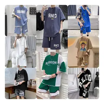 Men's Fashion Shorts Set Two Piece Custom Loose Breathable Spring Shorts and T-Shirts for Men