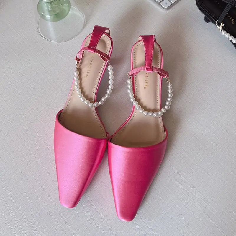 chaussettes独特时尚高跟鞋珍珠女鞋性感女士低粉高跟鞋