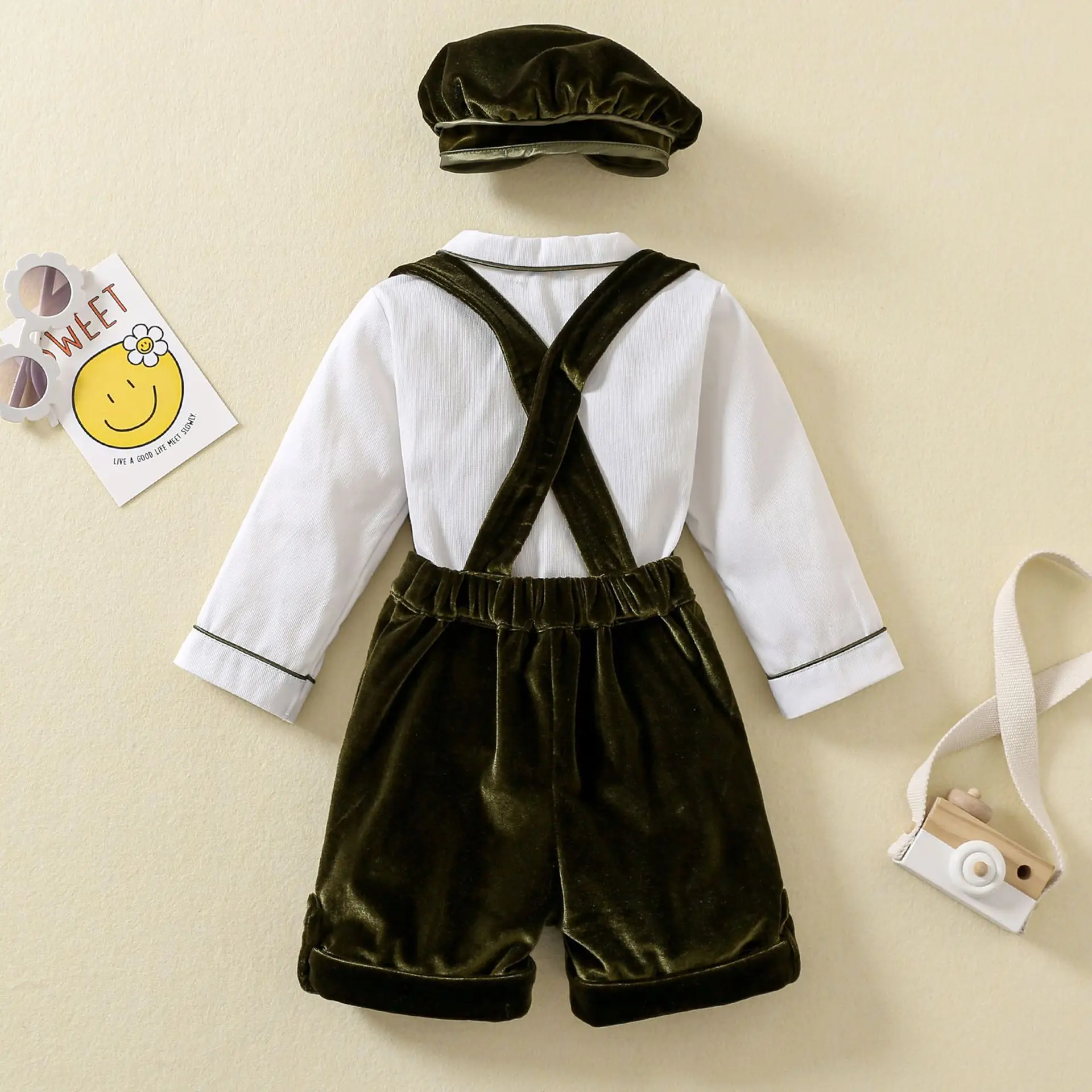 Boutique Baby Boy's Smocked Clothing Christmas Suit Toddler Long Sleeve  Cotton Shirt+Tie+Velvet Shorts Spanish Kids Clothes Set