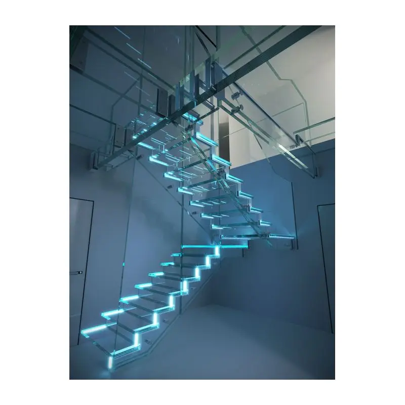Modern Single Stringer Staircase with Glass Railing for Stylish Home Interiors