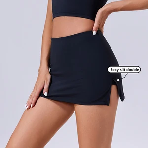 Custom Designs 75% Biodegradable Nylon 25%Spandex Mini Skirts for Women Quick Dry Sexy High Waist Side Slit Double Skirt