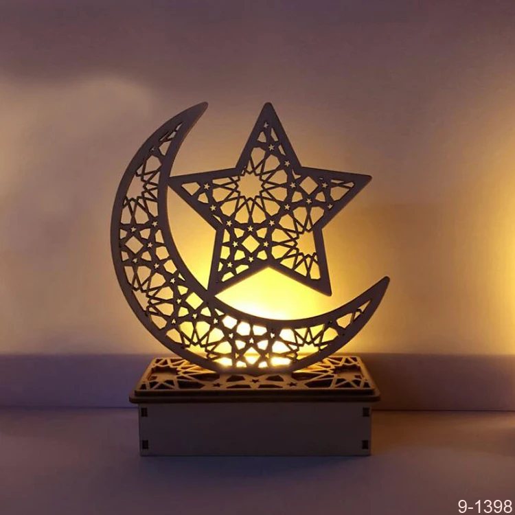 1Pcs Islam Eid Ramadan Mubarak Decoration Wooden Golden Hanging Lantern Bauble 