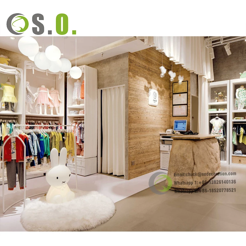 Wholesale Baby Clothes Store Fashion Bodysuit Kids Clothing Shop Furniture  Interior Design with Lighting