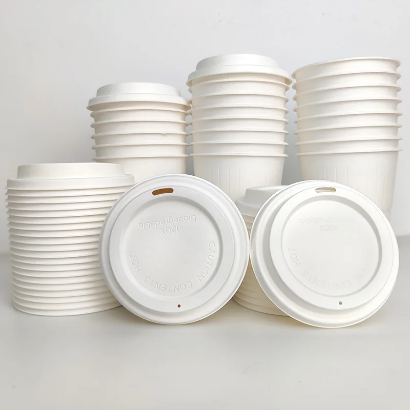 Custom Biodegradable Lids Sugarcane Bagasse Lid For Desechable Paper Coffee Cup