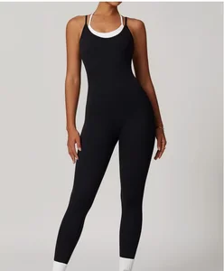 TOPKO High Quality ODM OEM Women's Color Contras Color  Sports Suit Yoga Wear  Backless Outdoor Fitness Jumpsuit