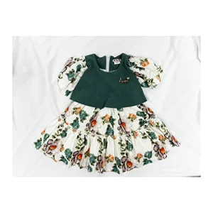 O-Neck Summer Casual Dress for Girls Comfort Floral Design in Rural Style Cotton Knee-Length Daily Wear with Pattern Decoration