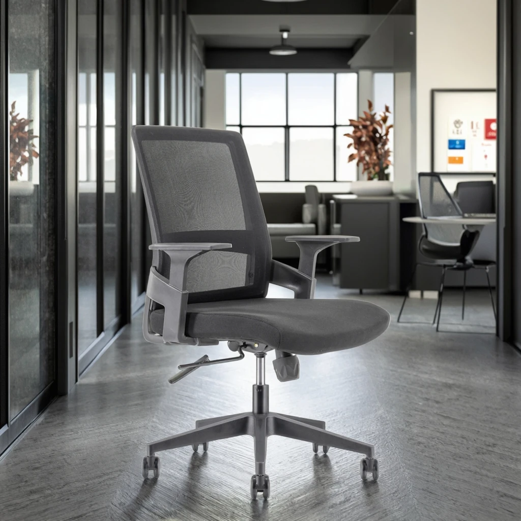 Compact Comfortable Meeting Room Ergonomic Executive Modern Conference Chairs Breathable Mesh Back PU Steel Base Fixed Armrests 5