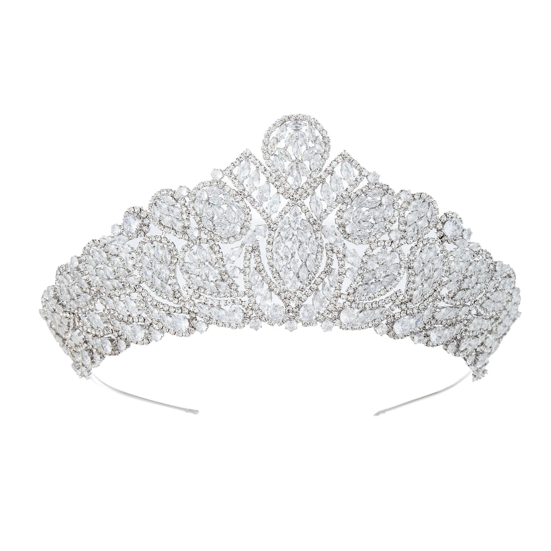 Free Customized Silver High Quality Zircon Tiara Gold Bling Diamond Crowns for Retail