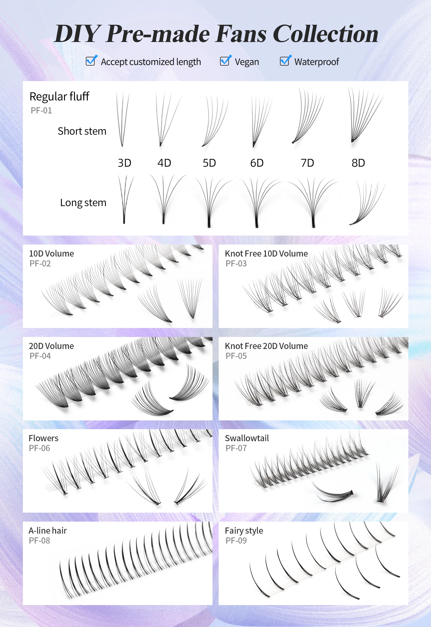 Factory Price 10d Premade Volume Fans Eyelash Extensions Wispy Pre Fan