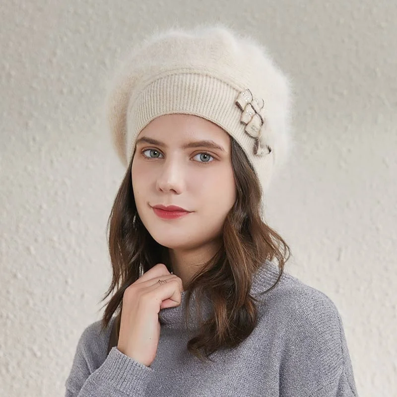 Classic Angola French Beret Hat for Women Ladies Solid Color
Hat Winter Warm Cap Wheebo Wool Beret Hat,Solid Color French Style Winter Warm  main image 2