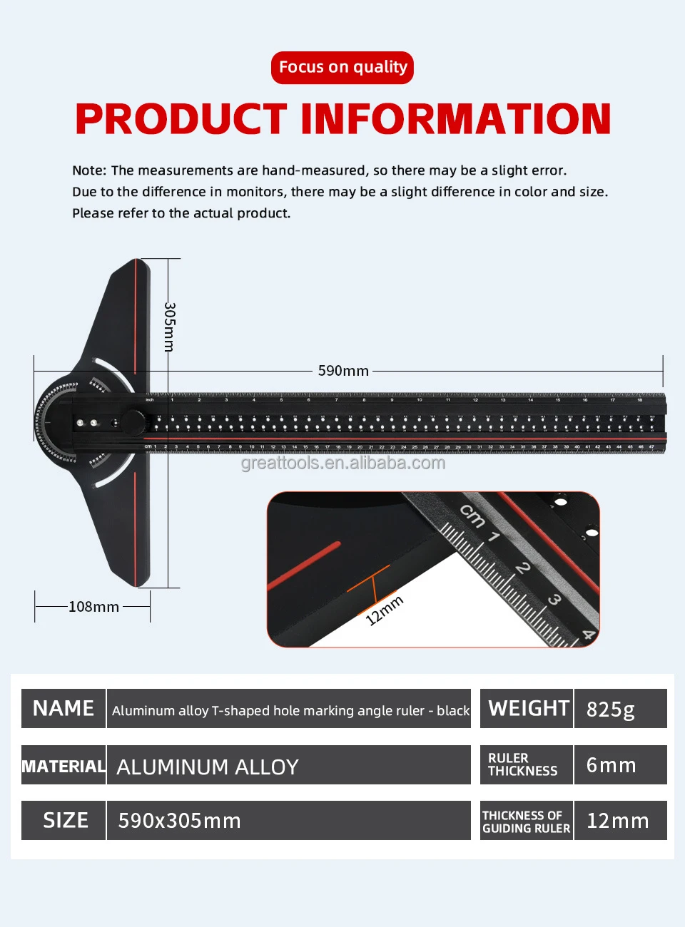 Aluminum Alloy T - Shape Square Ruler Edge Ruler Carpenter Mark Ruler ...