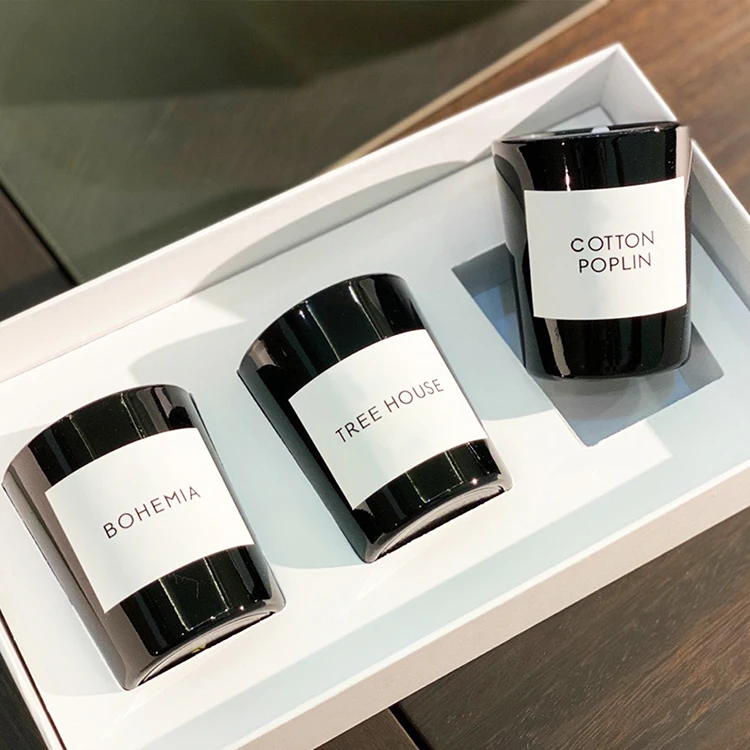 Luxury Custom Small Candle Boxes Packaging 3 Candle Jar with Lid and Gift Box Set with Insert