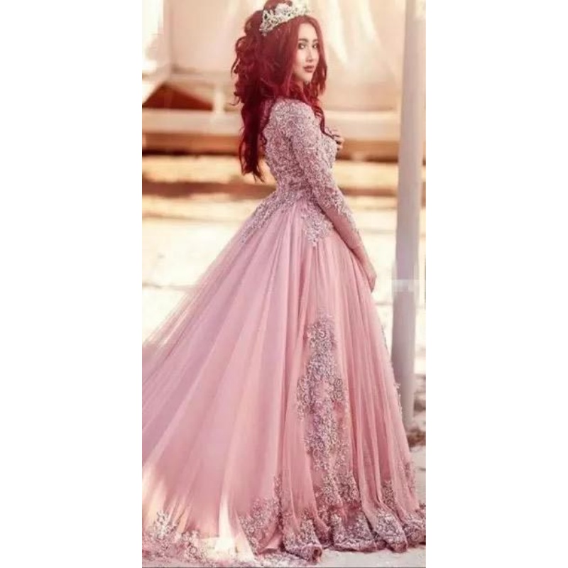 Elegant Arabic Pink Long Sleeve Prom Dresses with Lace & Beading - Perfect for Evening & Party Wear Elegant Arabic Pink Long Sleeve Prom Dresses with Lace & Beading - Perfect for Evening & Party Wear