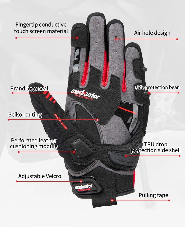 Motorbike Motocross Full Finger Gloves Custom Non-Slip Cycling Motocross Racing Gloves Motorcycle Gloves Full Fingers Waterproof - Foto 3