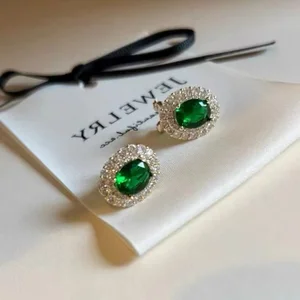 Ilona Classic Vintage Gold Plated Oval Copper Women's Clip on Earrings with Green Zirconia Fashion Jewelry Studs for Gifts