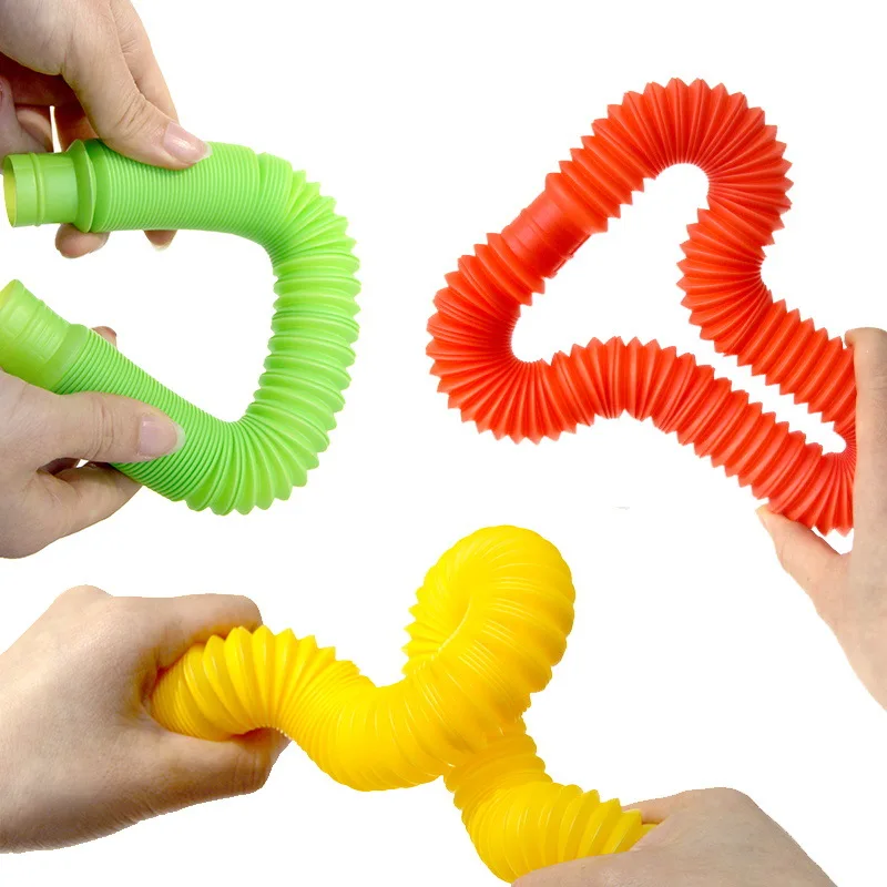 8 Pack Colorful  Plastic Sound Expendable Stretched  Squeeze Top Joint Tube Fidget Sensory Toys Pop Tube Set
