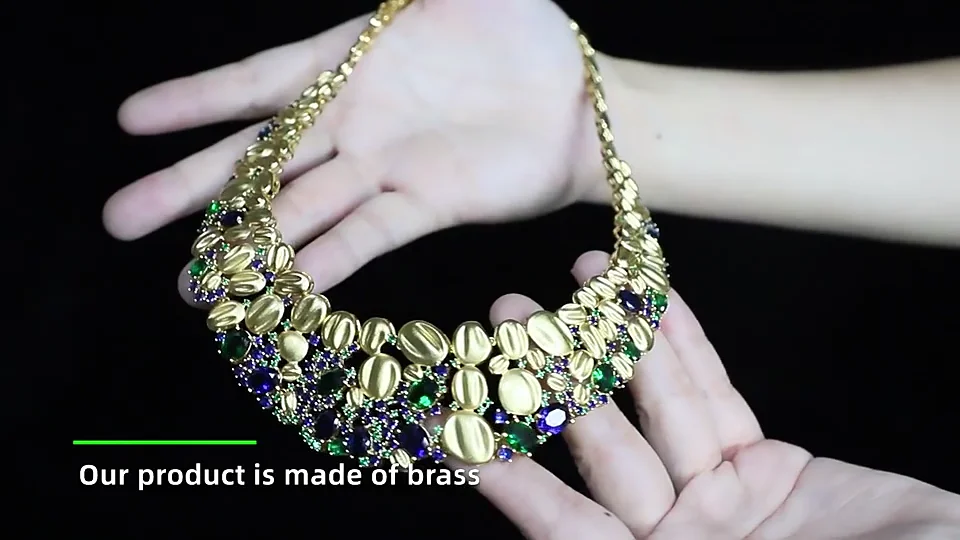 Luxury 24k Gold Pleated Dubai Jewelry Set Pink Cubic Zircon African