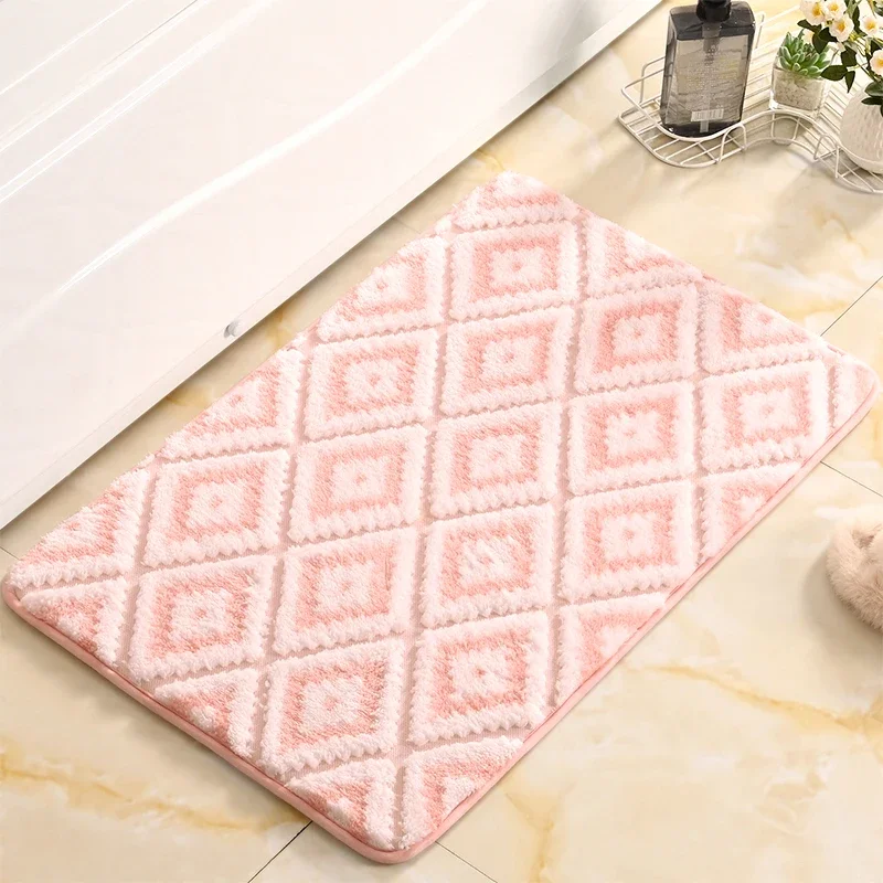 80g 100% Polyester Absorbent Cationic Jacquard 38D Memory Foam Rectangle 180g PVC Anti-slip Bottom Bath Room Rugs