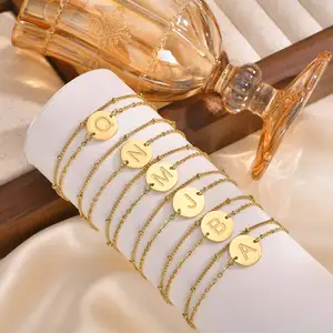 Hot Sale Optional 26 Alphabet Double-strand Bracelet 18k Gold Plated Stainless Steel Bracelets for Women