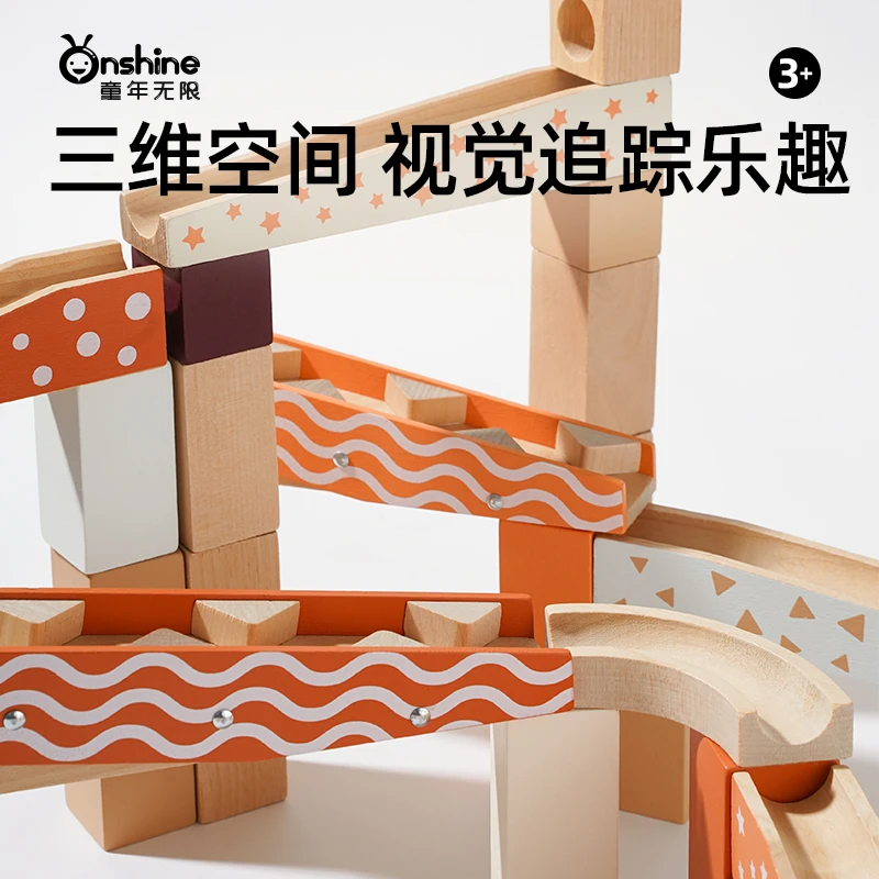 Wooden Marble Run Toy 80 Pieces for Kids' Creative Play