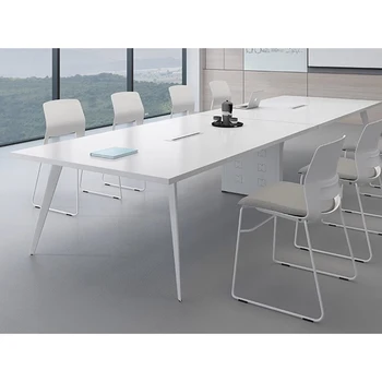 Simple Customized Style Rectangle Metal legs 12 persons Meeting Room Table White Conference Desk Wood Boarding