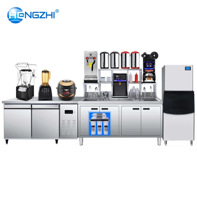 HENGZHI Factory Outlet Customizable All Set Bubble Tea Equipment Milk Tea Shop Counter Bubble Tea Counter with 3D Design Layout