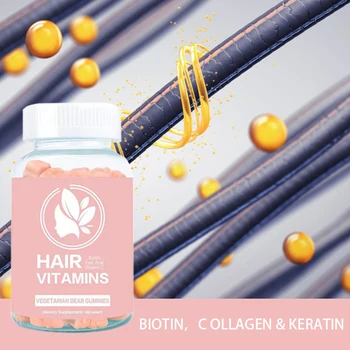 OEM Hair Nail Growth Skin Healthy Folic Acid Vitamin C Biotin 3 in 1 Soft Jelly Candy Hair Vitamin Biotin Gummy