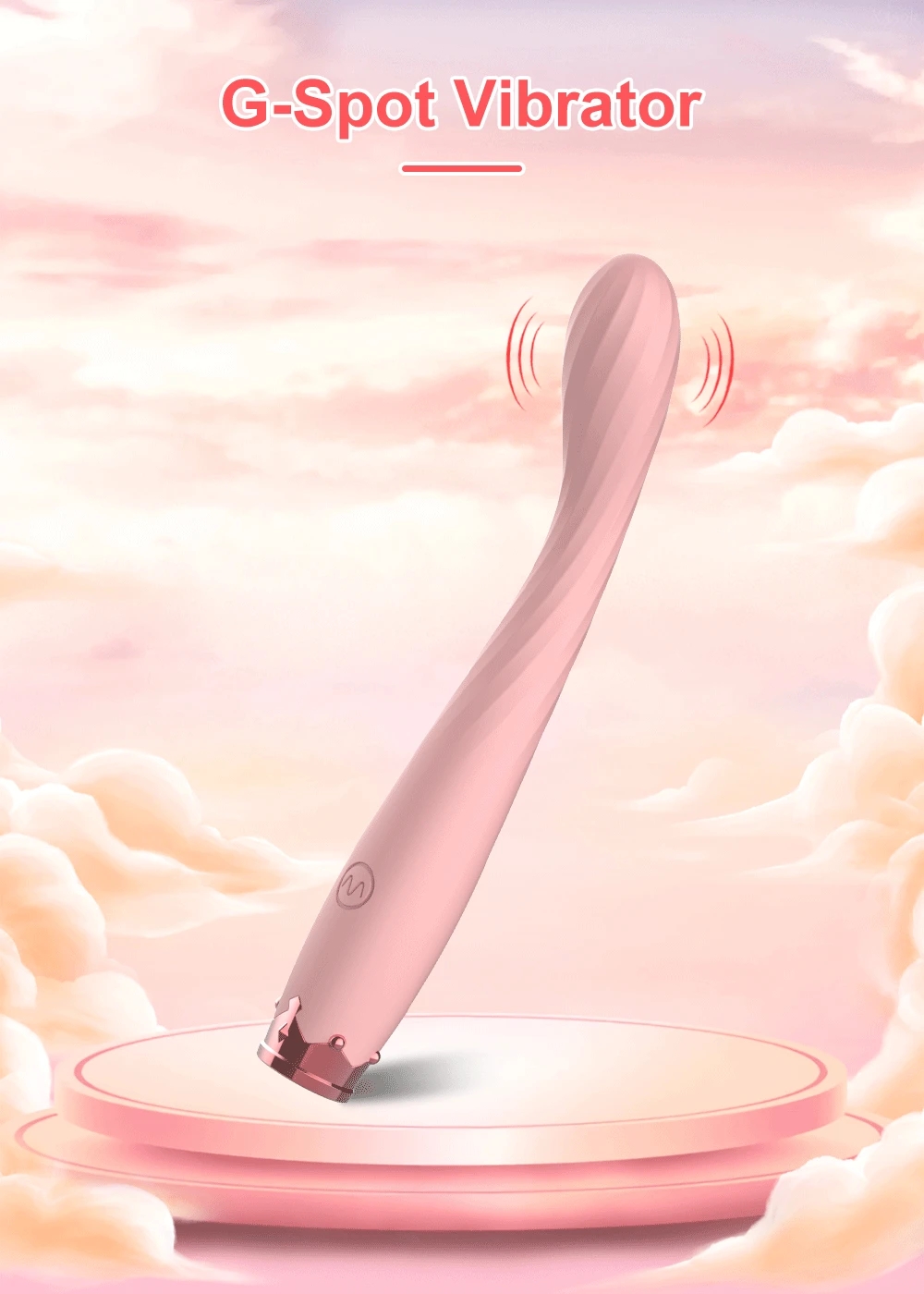 Amoura clitoral and G-spot wand vibrator, silicone pink with control button