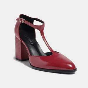 Elegant Red T-Strap Slip-On Comfort Action Pumps Block Heel Buckle Ankle Strap Women's Summer Autumn Dress Shoes