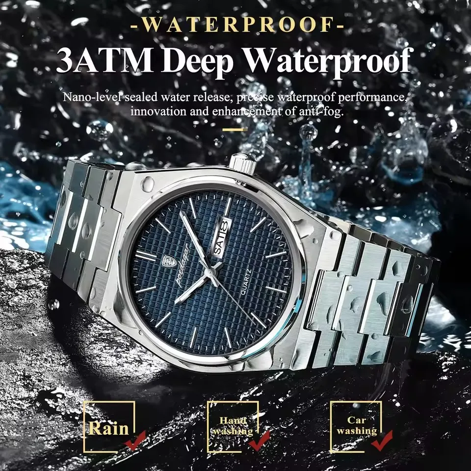 POEDAGAR Men's Stainless Steel Quartz Watches 821 Luxury Fashionable Wristwatch Waterpro aperçu 6