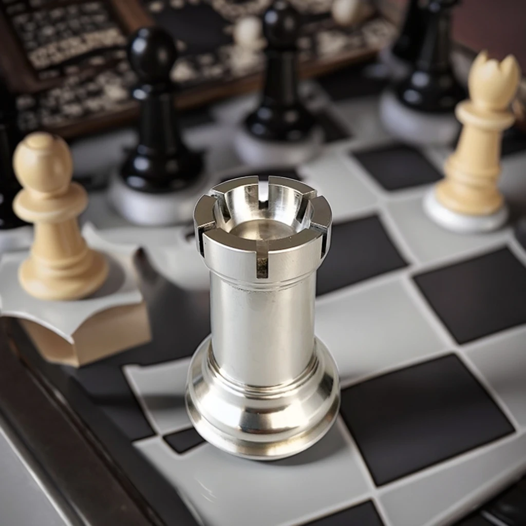 High Quality Tournament Standard Size Titanium Alloy Chess Pieces-Rook CNC Machined and Broached