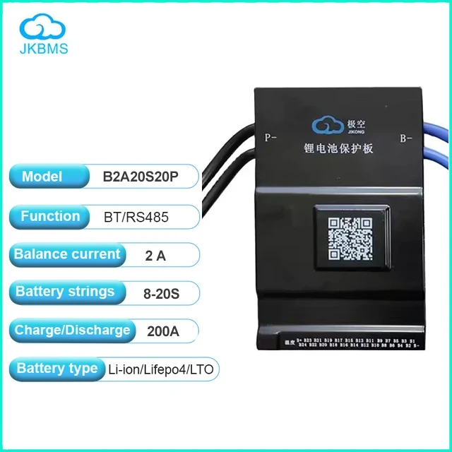 Jk Smart Bms 2A Active Balance 4S 8S 16S 20S 24S 12V 24V 48V 60V 72V Lifepo4 Bms 100A 150A 200A Bms for Lithium Ion Battery Pack