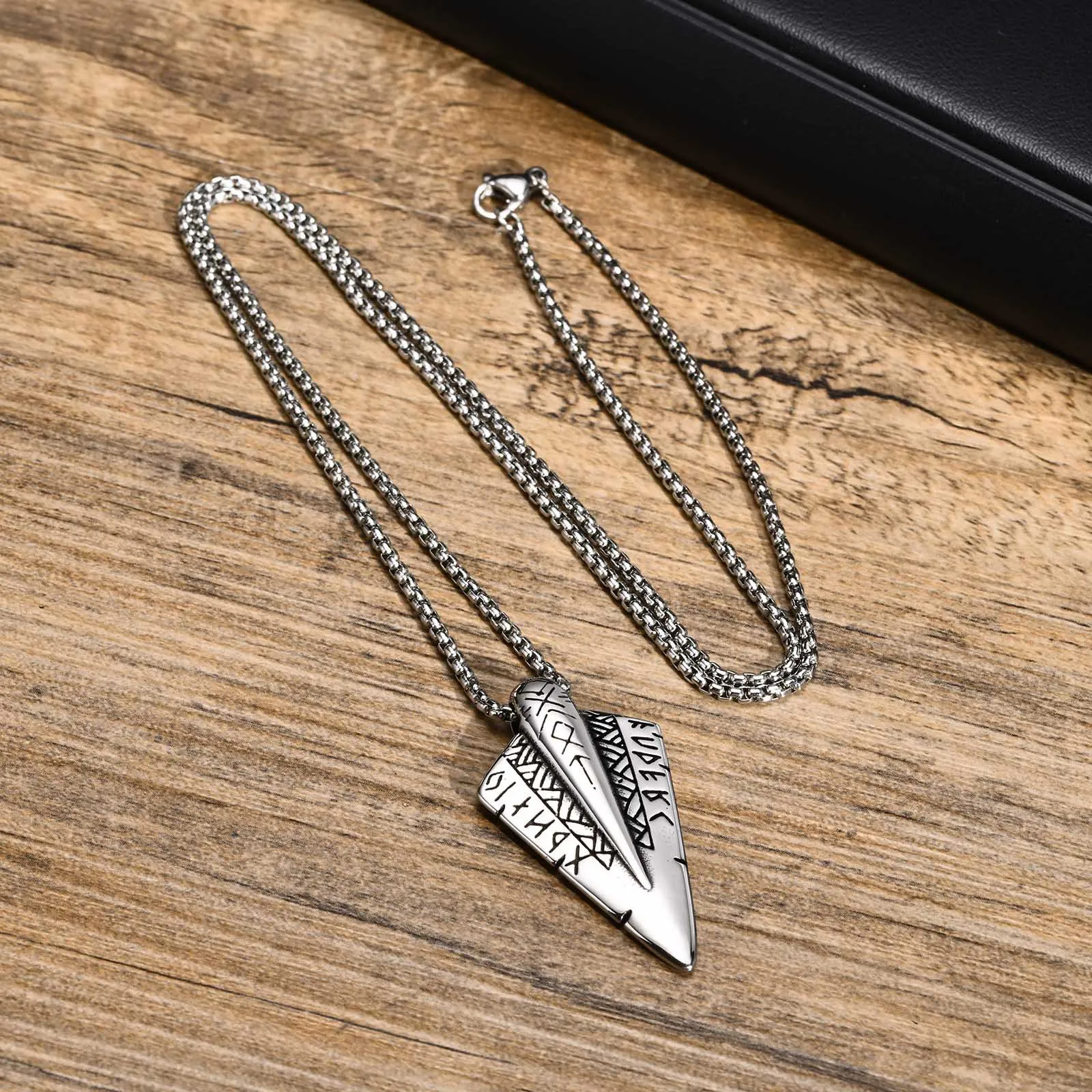 TwoAnts Collar De Flecha Vikinga Para Hombre, Plata De Ley 925, Colgante De Punta De Flecha De ónix Negro, Joyería Con Símbolo Vikingo, Regalo Vintage Para Novio, Marido, Plata Esterlina