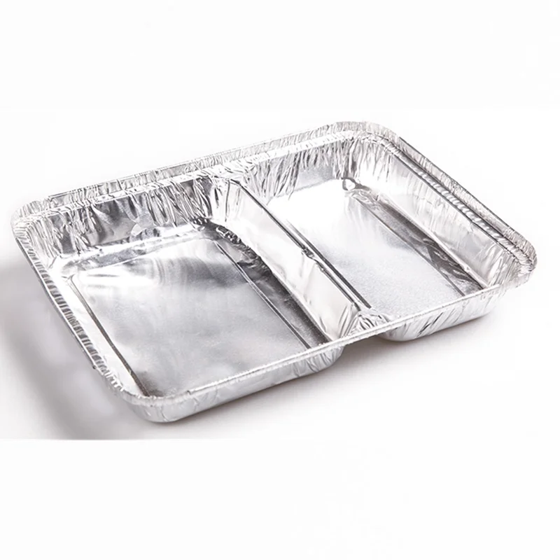 product tia ca80 factory latest 9 inch double grid square box disposable for hot food thermos silver foil food container-2