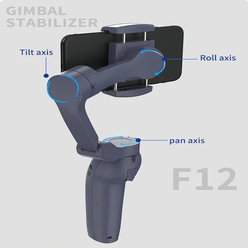 F12 3 Axis Stabilizer with App Foldable Handheld Phone Gimbal Stabilizer with AI Face Tracking Fill in Light