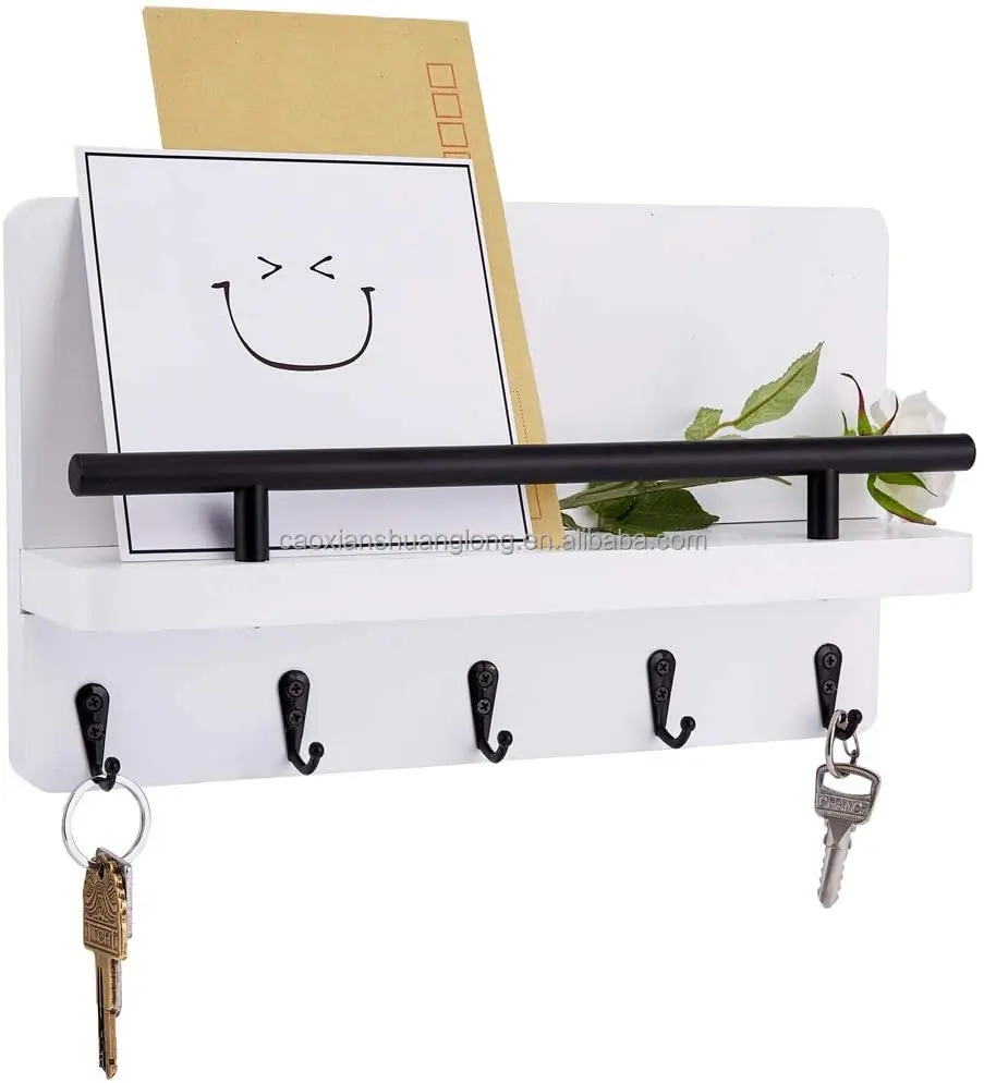 Decorative Wooden Key and Mail Holder for Wall with 3 Hooks DLQuarts Mail Sorter Organizer Wall Mounted Gray 