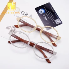 Natural Wooden Temples Fashion Sunglasses Men Hip Hop Iced Out Jewelry VVS Moissanite Diamond Glasses