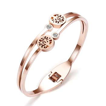Titanium steel bracelet cuff women's rose gold tree of life bracelet for customize