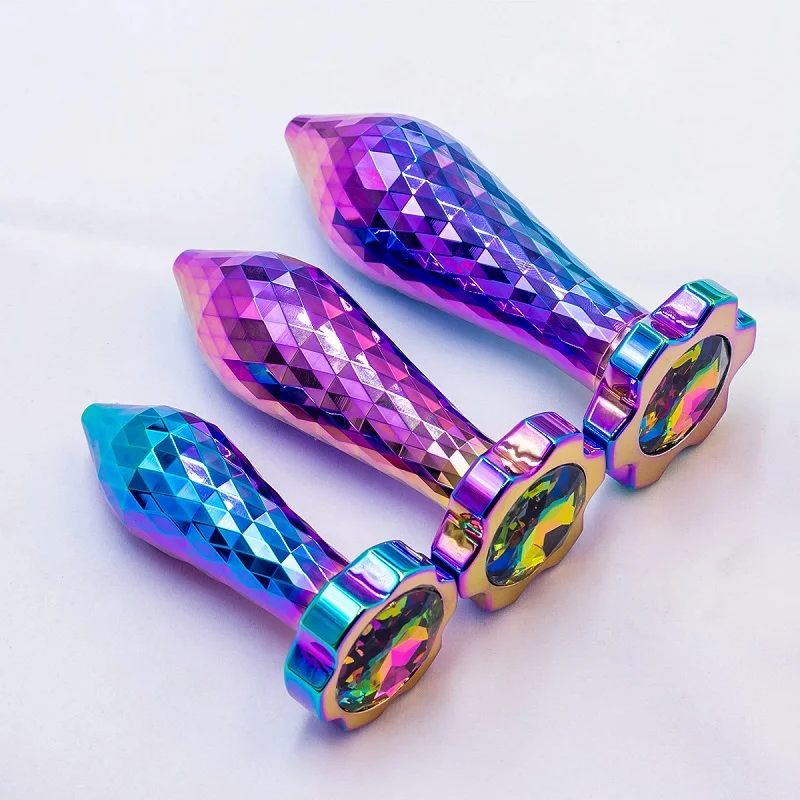 New Product Colorful Metal Anal Plug Crystal Base Butt Anus Massage  Stimulator Dildos Sex Toys for Male Female