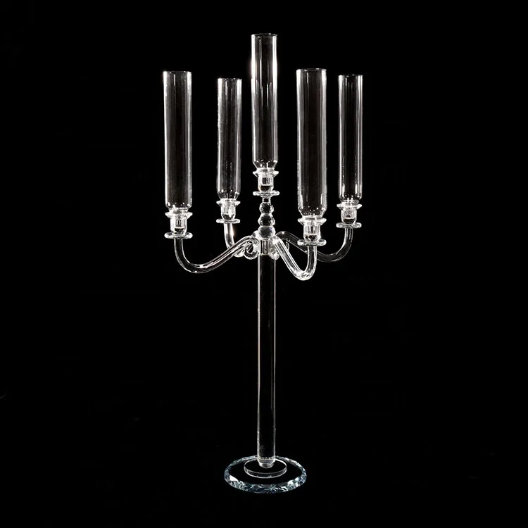
 MH-ZT333 5 руки стеклянный ураган трубки с украшением в виде кристаллов канделябры свадебного стола  