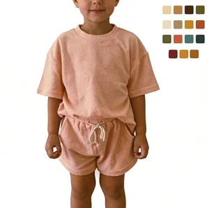 OEM Unisex Solid Kids Clothing Set Short Sleeve Shirt Shorts Kids Outfits Custom Terry Toweling Summer Baby Clothes