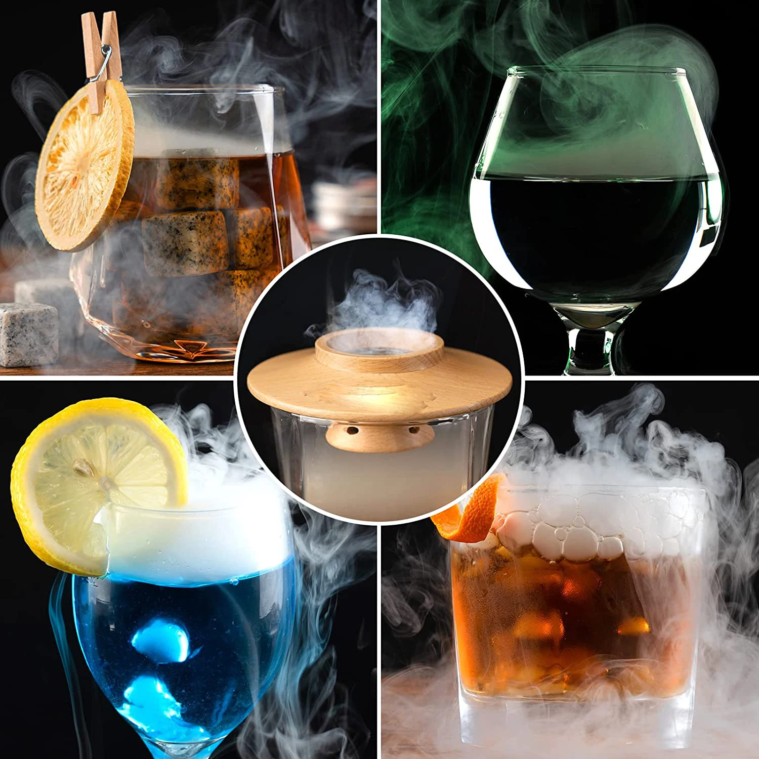 Bartending Cocktail Smoker Kit Set With Torch and 6 Kind of Wood Chips Wooden Box for Whiskey Cocktail Smoker